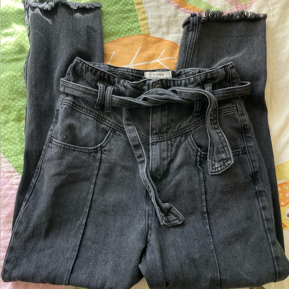 Paper Bag Black Denim Jeans High Waisted Forever 21